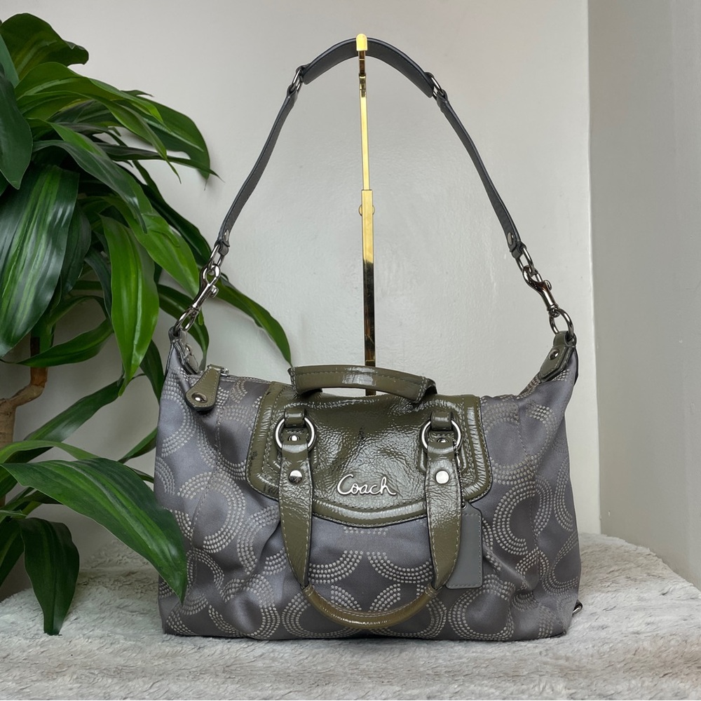 Coach Ashley Dotted OP Signature Satchel Purse Gray - Picture 2 of 13